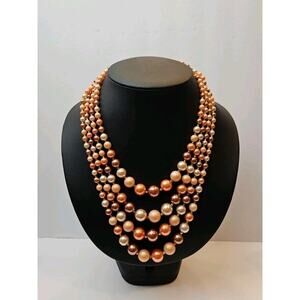 Vintage Faux Pearl 4 Strands 1950's Necklace Brown/Golden Made In Japan